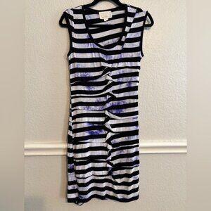 Nicole Miller Artelier Striped Ruched Dress Purple Splash Dye Stripe size Medium